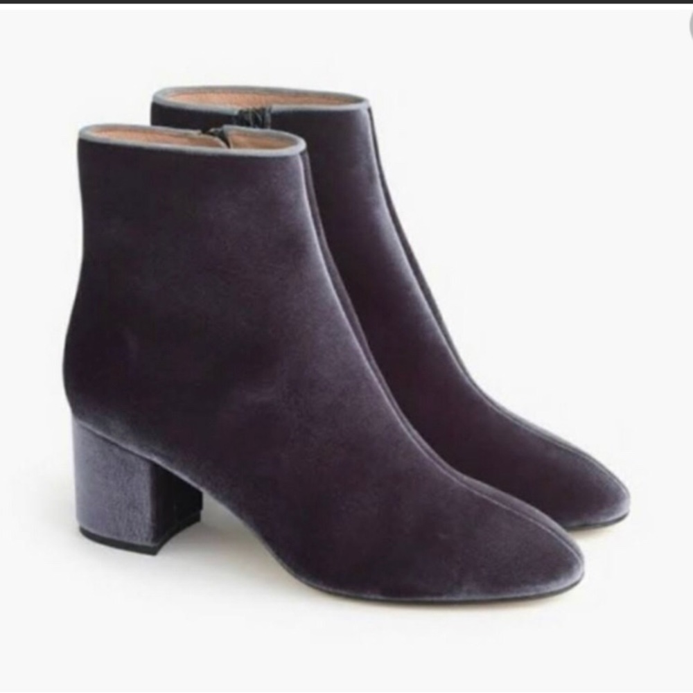 NWOT J.Crew Grey Velvet Hadley Block Heel Booties Size 9 1/2